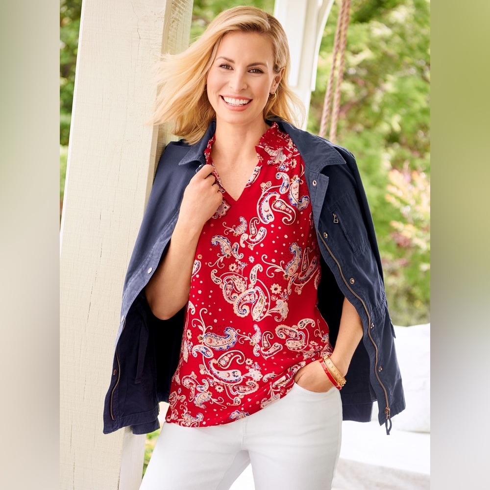 Talbots Paisley Split Neck Top
